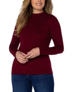 Liverpool Mock Neck Rolled Hem Long Sleeve Sweater