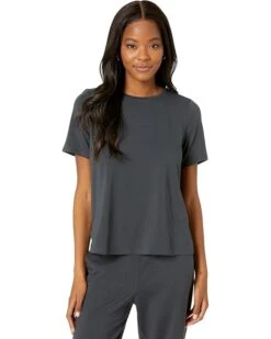 Eileen Fisher Crew Neck Short Short Sleeve Top In Fine Stretch Jersey Knit