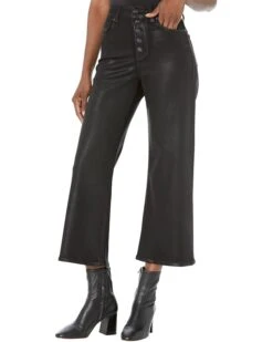 Paige Anessa Exposed Button Fly In Black Fog Luxe Coating