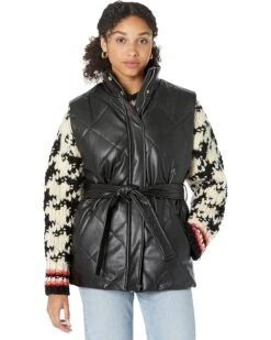 Blank NYC Leather Quilted Vest With Self Belt In Night Fever