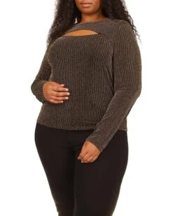 MICHAEL Michael Kors Plus Size Sparkle Cutout Long Sleeve Top