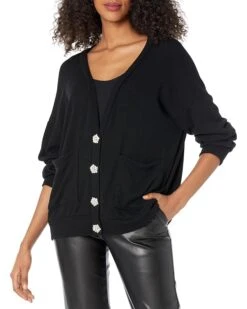 Michael Lauren Quimby Oversized Cardigan W/ Crystal Buttons