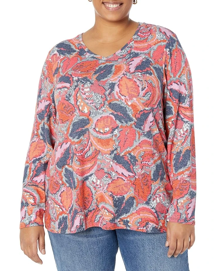 NIC+ZOE Plus Size Sweet Dreams Long Sleeve Tropics V Tee 3 NIC+ZOE Plus Size Sweet Dreams Long Sleeve Tropics V Tee